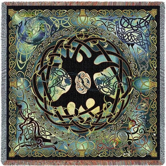New Celtic Tree of Life Cotton Afghan Throw Blanket Gift Irish Heritage Wall Art - Picture 1 of 4